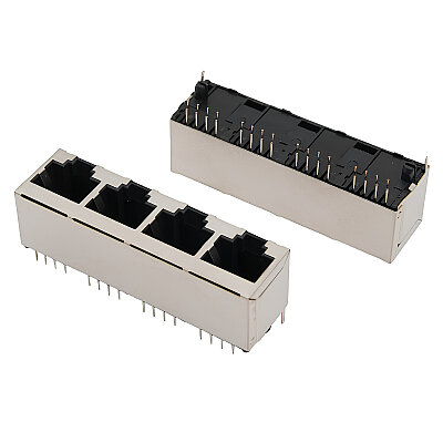 RJ45-5224 Quad (4-Port) 8P8C 180° Female Ethernet Connector - PCB Type - 2