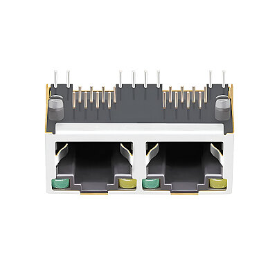 RJ45-5603 2'li 8P8C 90C Işıklı Dişi Ethernet Konnektörü - PCB Tipi - 2
