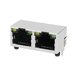RJ45-5603 Dual 8P8C 90° Female Ethernet Connector with LEDs - PCB Mount - 1