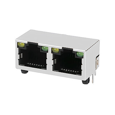 RJ45-5603 Dual 8P8C 90° Female Ethernet Connector with LEDs - PCB Mount - 1