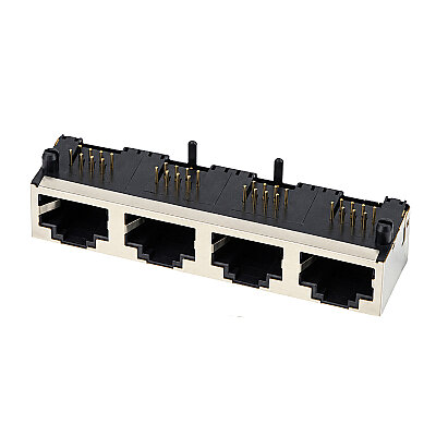 RJ45-5603 Quad (4-Port) 8P8C 90° Female Ethernet Connector - PCB Mount - 1