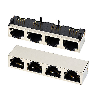 RJ45-5603 Quad (4-Port) 8P8C 90° Female Ethernet Connector - PCB Mount - 2