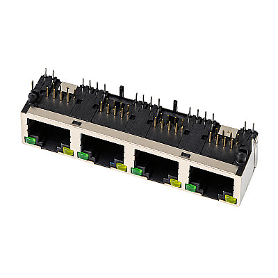 RJ45-5603 Quad (4-Port) 8P8C 90° Female Ethernet Connector with LEDs - PCB Mount - 1