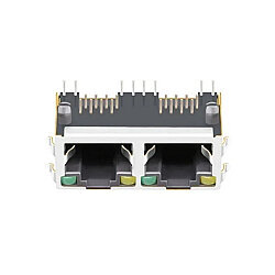 RJ45-5603T Dual 8P8C 90° Female Ethernet Connector with LEDs - PCB Mount - 2
