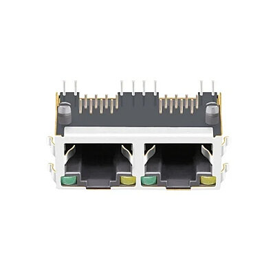 RJ45-5603T Dual 8P8C 90° Female Ethernet Connector with LEDs - PCB Mount - 2