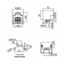 RJ45 8P8C 90° Female Plastic Ethernet Connector - PCB Type - 3