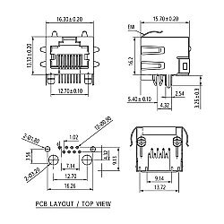 RJ45 8P8C 90C Dişi Ethernet Konnektörü - PCB Tipi - 3