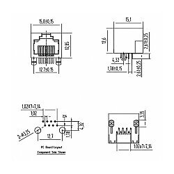 RJ45 8P8C 90C Işıklı Dişi Plastik Ethernet Konnektörü - PCB Tipi - 3