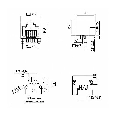 RJ45 8P8C 90C Işıklı Dişi Plastik Ethernet Konnektörü - PCB Tipi - 3