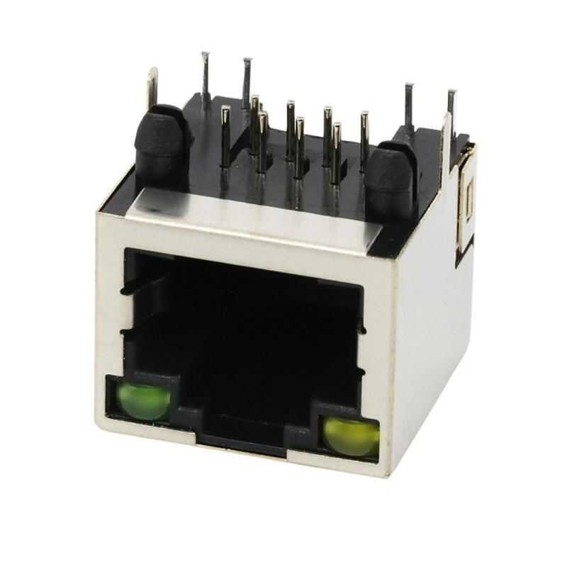 RJ45 8P8C Işıklı Dişi Ethernet Konnektörü - PCB Tipi