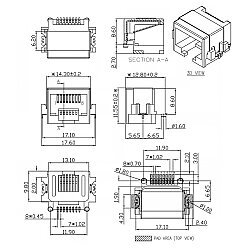 RJ45 8P8C SMT Dişi Yarı Plastik Ethernet Konnektörü - 3