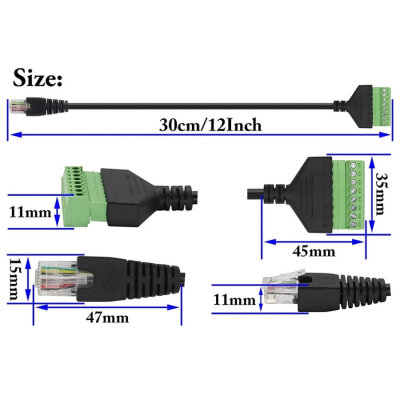 RJ45 Male - 8 Pin Screw Terminal Converter Cable - 30cm - 4