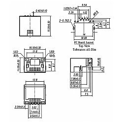 RJ45 SP32 8P8C 90° Female Ethernet Connector - PCB Type - 3