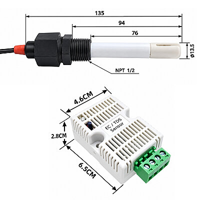TDS Water Quality Measurement Sensor and Transmitter Module - RS485 0-2000ppm - 4