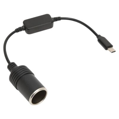Type-C 5V - 12V Dişi Araç Çakmak Soketi Dönüştürücü - 30cm Kablolu - 1