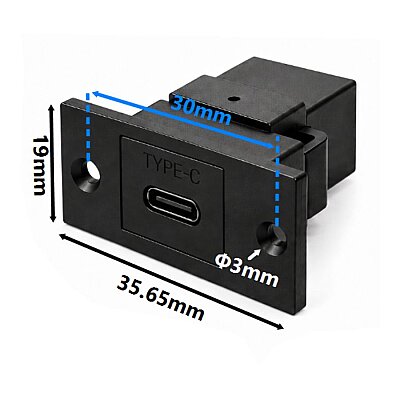 Type-C Female Panel-Mount Connector - Black - 4