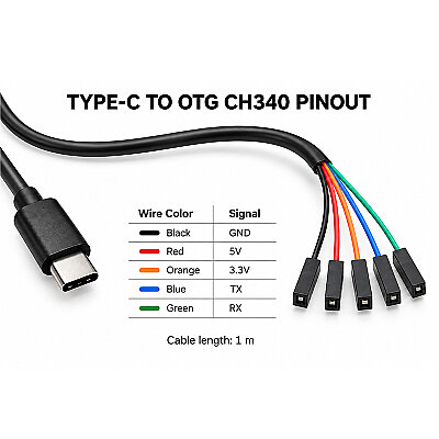 Type-C USB to Serial 232 TTL OTG Dönüştürücü Kablo - CH340 - 4