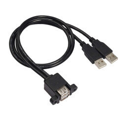 USB 2.0 Male-Female Dual USB Panel Type Extension Cable - 50cm - 2