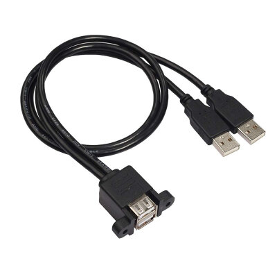 USB 2.0 Male-Female Dual USB Panel Type Extension Cable - 50cm - 2