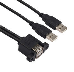 USB 2.0 Male-Female Dual USB Panel Type Extension Cable - 50cm