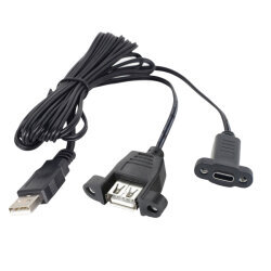 USB 2.0 Male to USB Type-A Female + Type-C Female Panel Type Extension Cable - 1.5 Meters - 2
