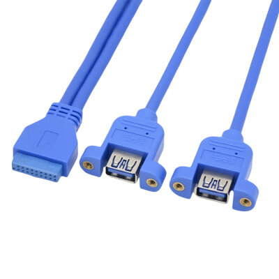 USB 3.0 19-Pin Dişi Anakart Kablosu to 2X USB 3.0 Dişi Panel Tipi Kablo - 2