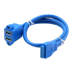 USB 3.0 19-Pin Dişi Anakart Kablosu to Çift USB 3.0 Dişi Panel Tipi Kablo