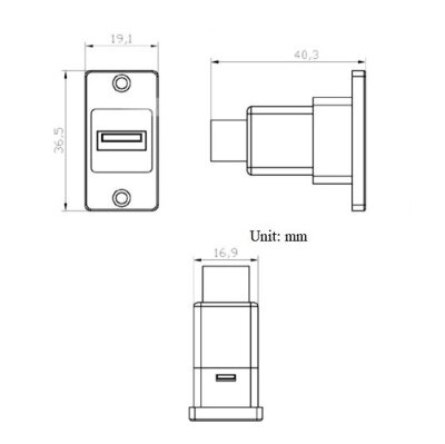 USB 3.0 A Female - USB 3.0 B Female Panel Mount Connector - SUSB3.0-AB-C - 4
