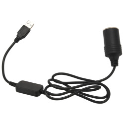 USB 5V to 12V Female Car Cigarette Lighter Socket Converter - 1m Cable