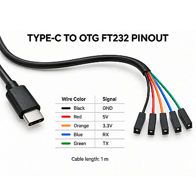 USB Type-C to Serial 232 TTL OTG Converter Cable - FT232 - 4