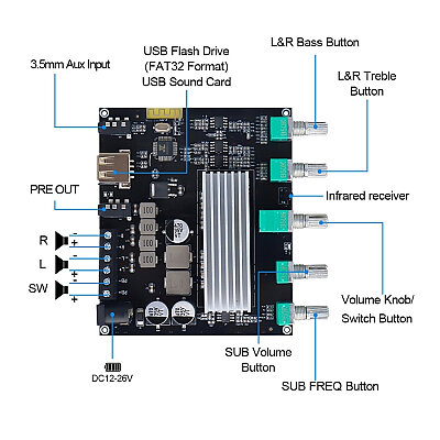 VTF-MC07 2x60W + 150W 2.1 Kanal Bluetooth Amfi Modülü - 2