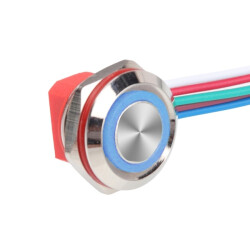 WD12C1-Wired-P1-E 12mm Flat Spring Blue Illuminated Metal Button - Wired