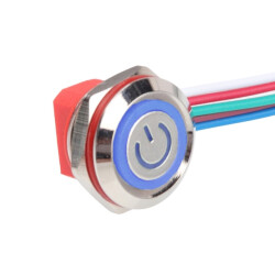 WD12C1-Wired-P1-EC 12mm Flat Spring Blue Illuminated Metal Button - Wired