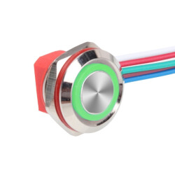 WD12C1-Wired-P1-E 12mm Flat Spring Green Illuminated Metal Button - Wired