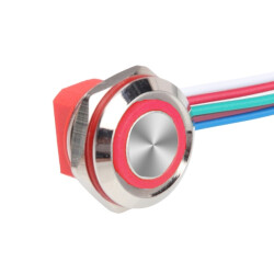 WD12C1-Wired-P1-E 12mm Flat Spring Red Illuminated Metal Button - Wired