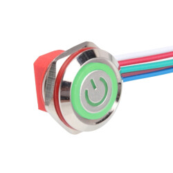 WD12C1-Wired-P1-EC 12mm Flat Spring Green Illuminated Metal Button - Wired