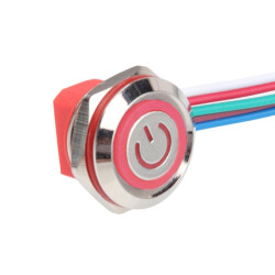 WD12C1-Wired-P1-EC 12mm Flat Spring Red Illuminated Metal Button - Wired