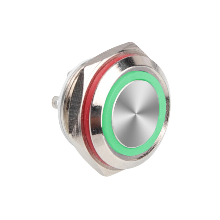WD16C1-Pin-P1-E 16mm Düz Yaylı Işıklı Metal Buton - Yeşil