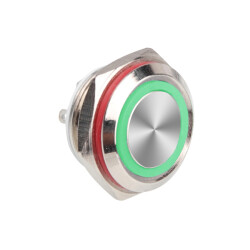 WD16C1-Pin-P1-E 16mm Düz Yaylı Işıklı Metal Buton - Yeşil