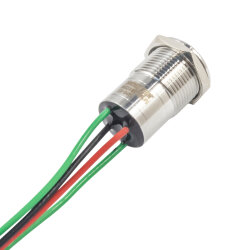 WD16D1-P2-E 16mm Düz Yaylı Işıklı Kablolu Metal Buton - Sarı - 2