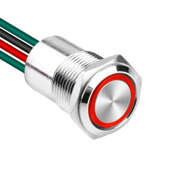 WD16D1-P2-E 16mm Flat Spring Illuminated Metal Button with Cable - Red