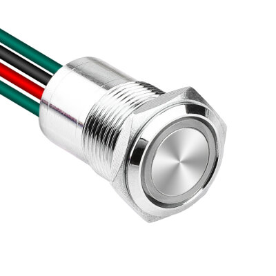 WD16D1-P2-E 16mm Flat Spring Illuminated Metal Button with Cable - White - 1