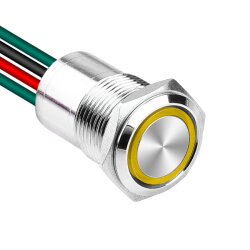WD16D1-P2-E 16mm Flat Spring Illuminated Metal Button with Cable - Yellow