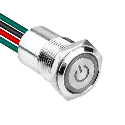WD16D1-P2-EC 16mm Flat Spring Illuminated Metal Button with Power Cable - White - 1