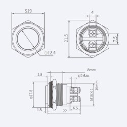 WD16H-G0 16mm Bulge Momentary Metal Button - 2