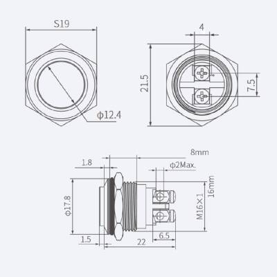 WD16H-G0 16mm Bulge Momentary Metal Button - 2
