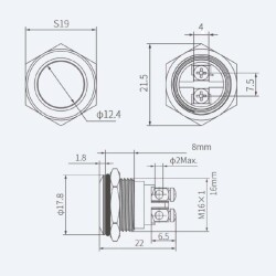 WD16H-P0 16mm Flat Momentary Metal Button - 2
