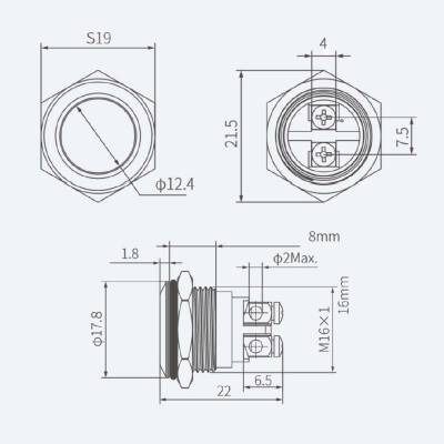WD16H-P0 16mm Flat Momentary Metal Button - 2