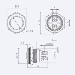 WD16H-Q0 16mm Ball Head Momentary Metal Button - 2