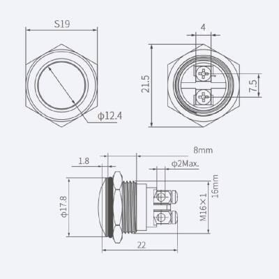 WD16H-Q0 16mm Bombeli Yaylı Metal Buton - 2